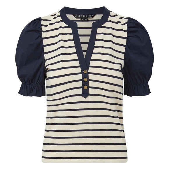 Veronica Beard Raegan Short Puff Sleeve Striped Top NWT - Picture 5 of 7